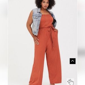 💕💕💕 5 for $20TORRID Rust Orange Stripe Challis Wide Leg Jumpsuit 0 L 12 14 16